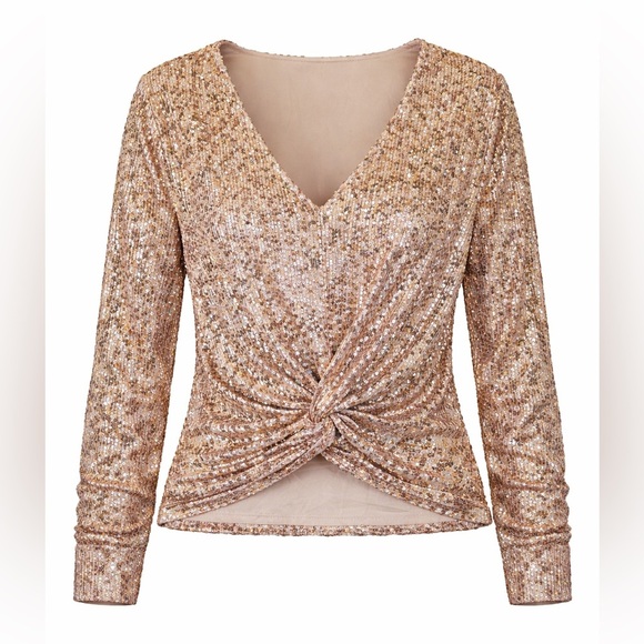 Cable & Gauge Tops - NWT Cable & Gauge Women’s Gold Sequin Twist Front Blouse XS